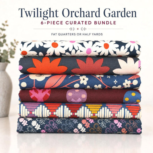Twilight Orchard Garden Fabric Bundle, 6 Piece Fat Quarter or Half Yard Set, Navy Floral and Cranberry Quilting Cotton