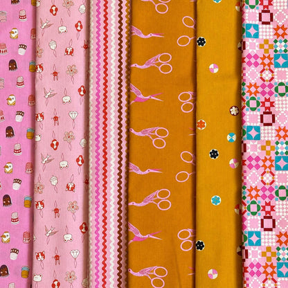 Pink Sewing Box Fabric Bundle | 1-800-NOTION by Ruby Star Society | 6 Piece Pink Sewing & Quilting Cotton Bundle