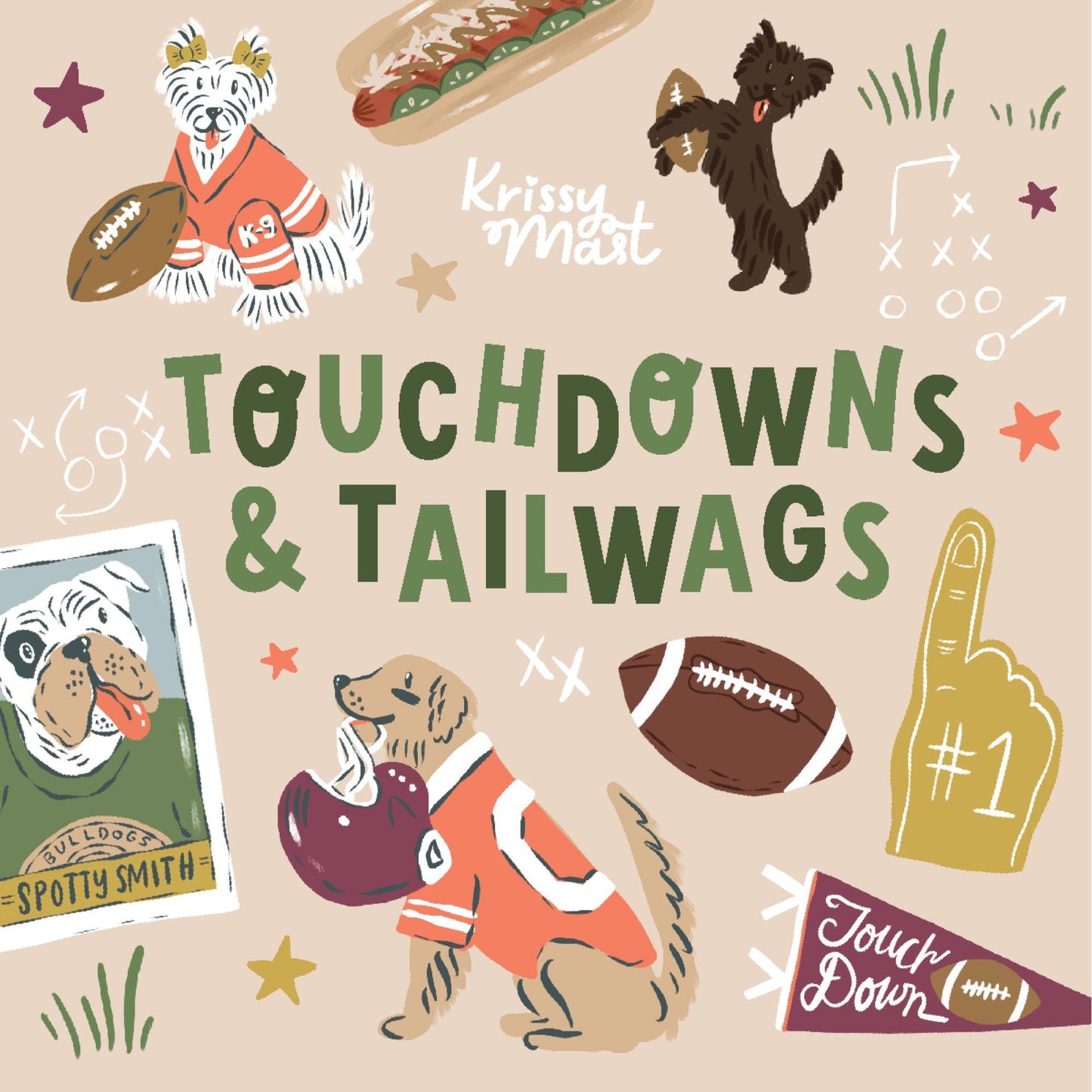Professional Arf-letes Plum Multi Fabric | Touchdowns & Tailwags by Krissy Mast Cloud9 | Organic Cotton Football Dog Fabric 229544