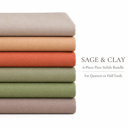 Sage & Clay Pure Solids Bundle by Art Gallery Fabrics | 6 Piece Sage Terracotta Neutral Fabric | Modern Earth Tone Quilting Cotton