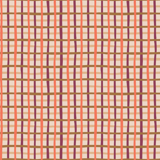 Pep Rally Plaid Plum Orange Fabric | Touchdowns & Tailwags by Krissy Mast for Cloud9 | Organic Cotton Plaid 229558