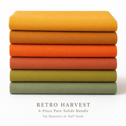 Retro Harvest Pure Solids Bundle by Art Gallery Fabrics | 6 Piece Mustard Orange Olive Fabric | 70s Boho Earth Tone Quilting Cotton