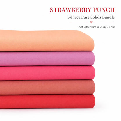Strawberry Punch Pure Solids Bundle by Art Gallery Fabrics | 5 Piece Pink Red Coral Peach Fabric | Bright Quilting Cotton Bundle