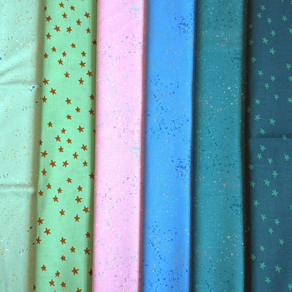 Mermaid Lagoon Fabric Bundle, 6 Piece Ruby Star Society Starry & Speckled, Mint Teal Blue Lavender, Fat Quarter or Half Yard