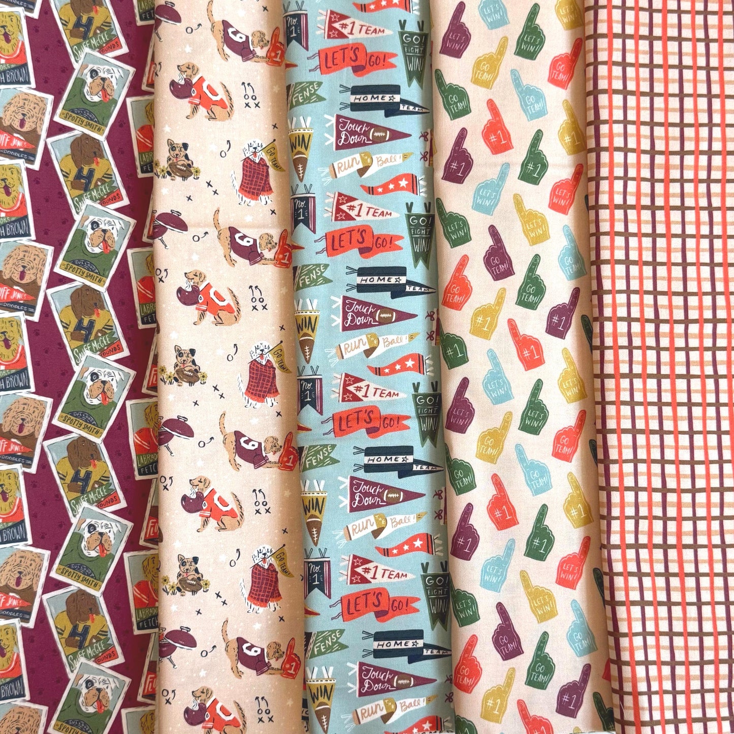 Tailgate All-Stars Fabric Bundle | Touchdowns & Tailwags by Krissy Mast for Cloud9 | 5 Piece Organic Cotton Football Dog Fabric Bundle