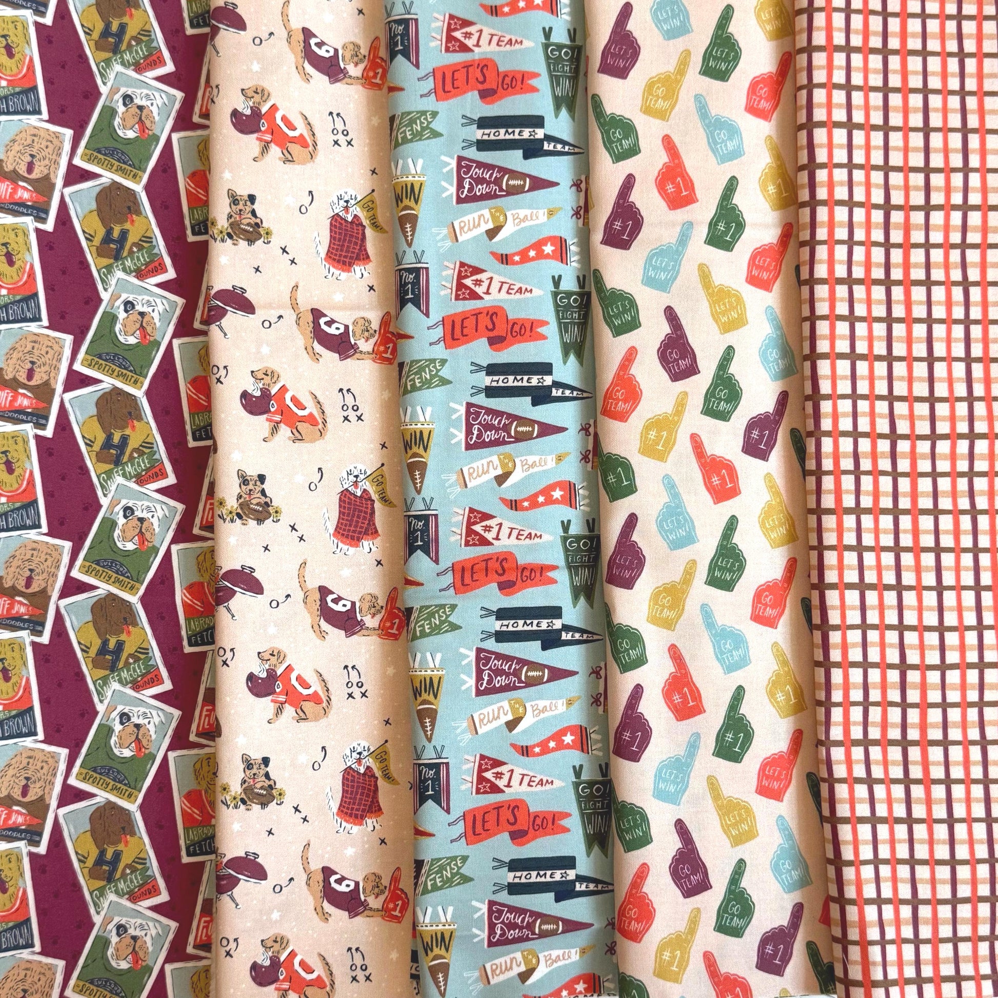 Tailgate All-Stars Fabric Bundle | Touchdowns & Tailwags by Krissy Mast for Cloud9 | 5 Piece Organic Cotton Football Dog Fabric Bundle