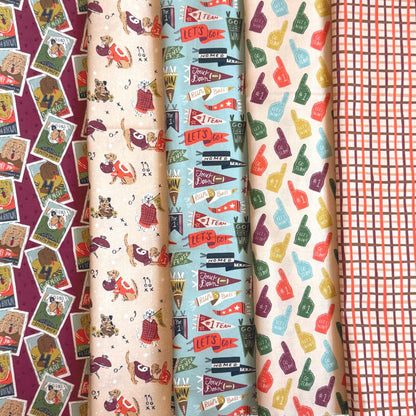 Tailgate All-Stars Fabric Bundle | Touchdowns & Tailwags by Krissy Mast for Cloud9 | 5 Piece Organic Cotton Football Dog Fabric Bundle