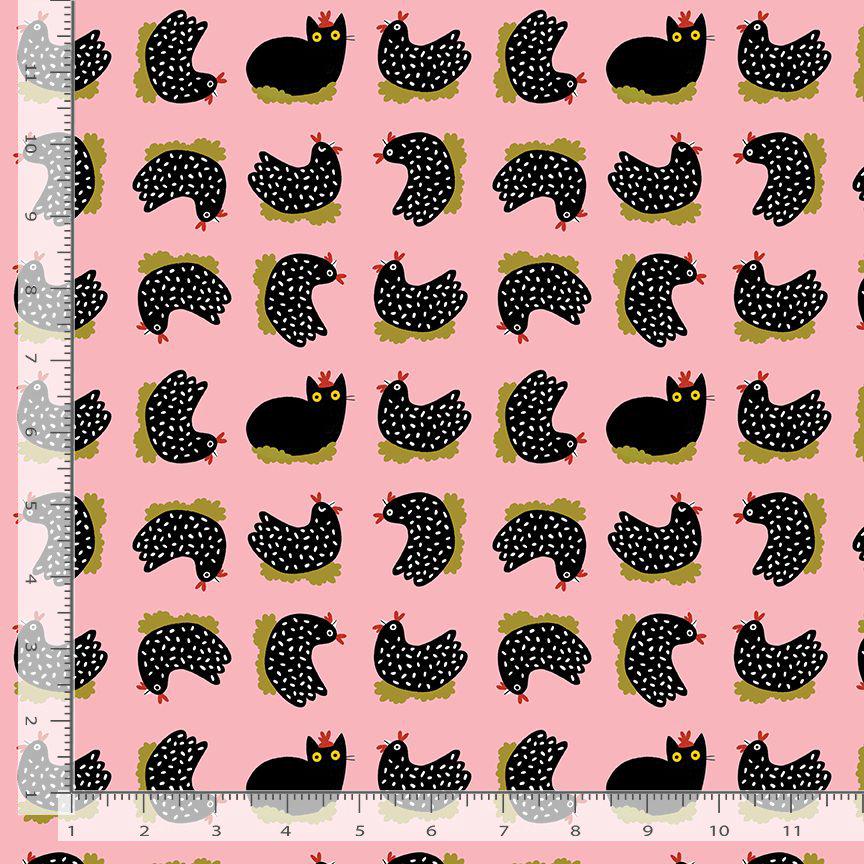 Bok Bok Meow Fabric Bundle by Leezaworks for Dear Stella | 9 Piece Cat Chicken Farm Quilting Cotton Bundle