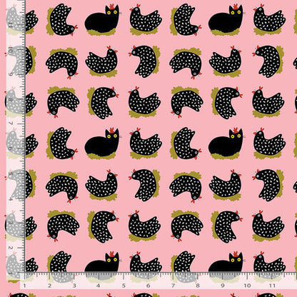 Bok Bok Meow Fabric Bundle by Leezaworks for Dear Stella | 9 Piece Cat Chicken Farm Quilting Cotton Bundle