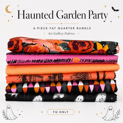 Haunted Garden Party Halloween Fabric Bundle | 6 Piece Art Gallery Fabrics Fat Quarter Bundle | Pink Orange Black Witchy Fabric
