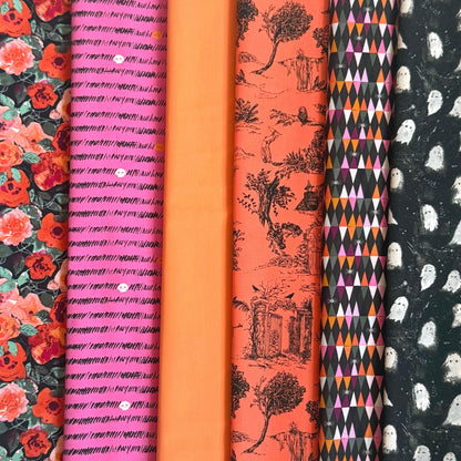 Haunted Garden Party Halloween Fabric Bundle | 6 Piece Art Gallery Fabrics Fat Quarter Bundle | Pink Orange Black Witchy Fabric