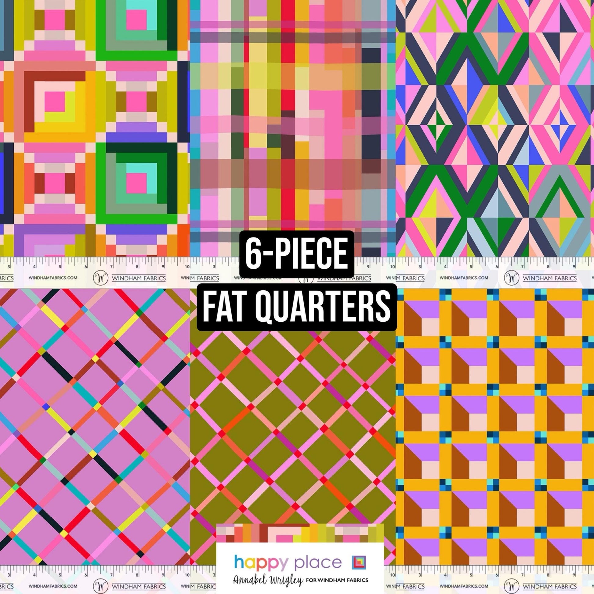 Color Crush Fat Quarter Bundle | Happy Place Annabel Wrigley | 6 Piece Rainbow Colorful Windham Fabric Bundle