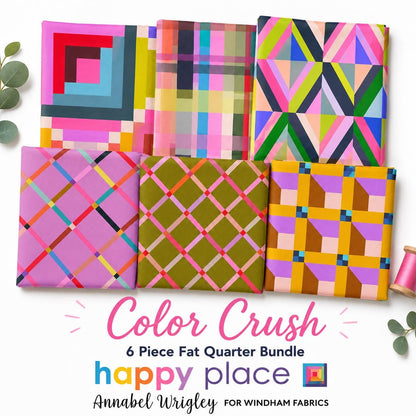 Color Crush Fat Quarter Bundle | Happy Place Annabel Wrigley | 6 Piece Rainbow Colorful Windham Fabric Bundle