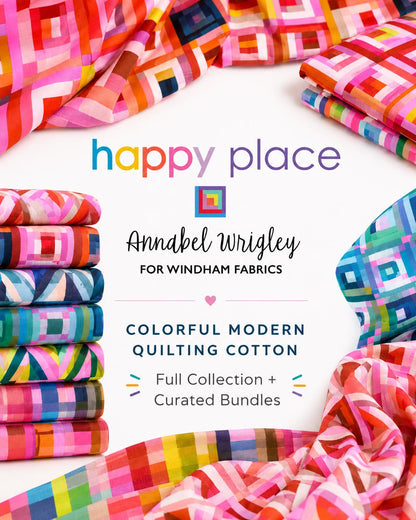 Happy Place Fairy Floss Fabric | Crossing 55375D-8 | Annabel Wrigley Windham Fabrics | Pink Plaid Quilting Cotton