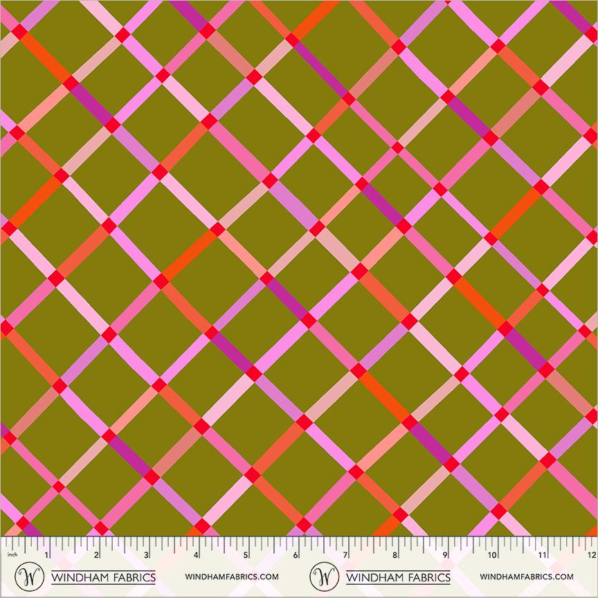 Happy Place Martini Fabric | Crossing 55375D-11 | Annabel Wrigley Windham Fabrics | Green Pink Plaid Quilting Cotton