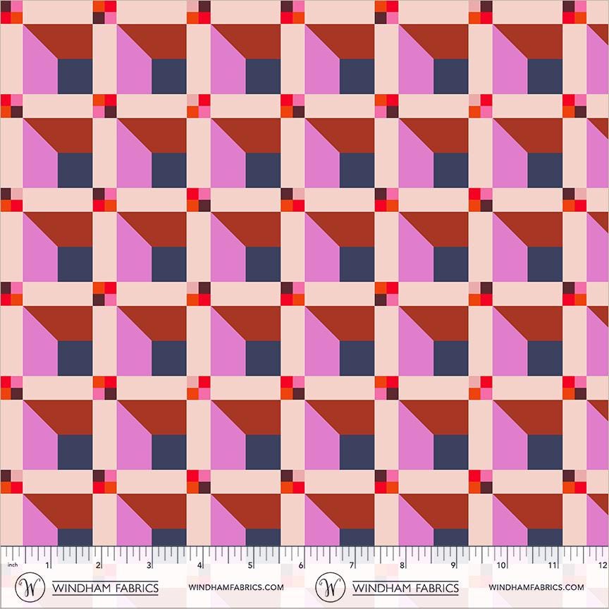 Happy Place Window Blush Fabric | 55376D-9 | Annabel Wrigley Windham Fabrics | Pink Geometric Quilting Cotton