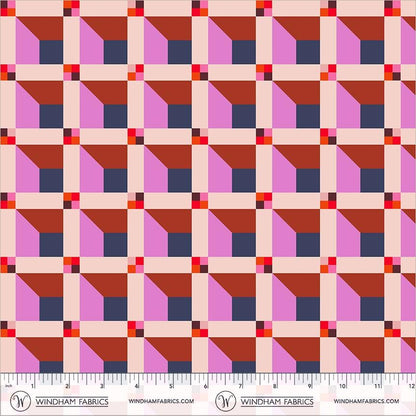 Happy Place Window Blush Fabric | 55376D-9 | Annabel Wrigley Windham Fabrics | Pink Geometric Quilting Cotton
