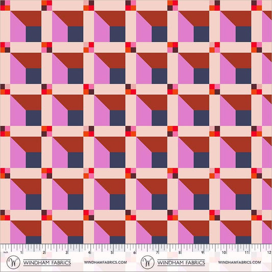 Happy Place Window Blush Fabric | 55376D-9 | Annabel Wrigley Windham Fabrics | Pink Geometric Quilting Cotton