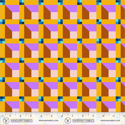Happy Place Viola Fabric | Window 55376D-13 | Annabel Wrigley Windham Fabrics | Mustard Purple Geometric Quilting Cotton