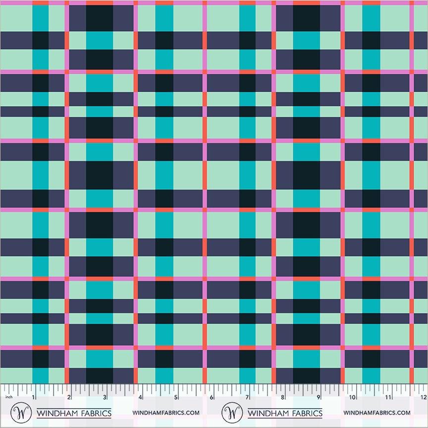 Happy Place Tower Turquoise Fabric | 55377D-14 | Annabel Wrigley Windham Fabrics | Aqua Teal Plaid Quilting Cotton