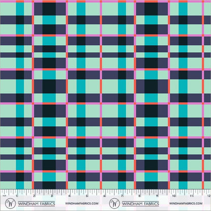 Happy Place Tower Turquoise Fabric | 55377D-14 | Annabel Wrigley Windham Fabrics | Aqua Teal Plaid Quilting Cotton