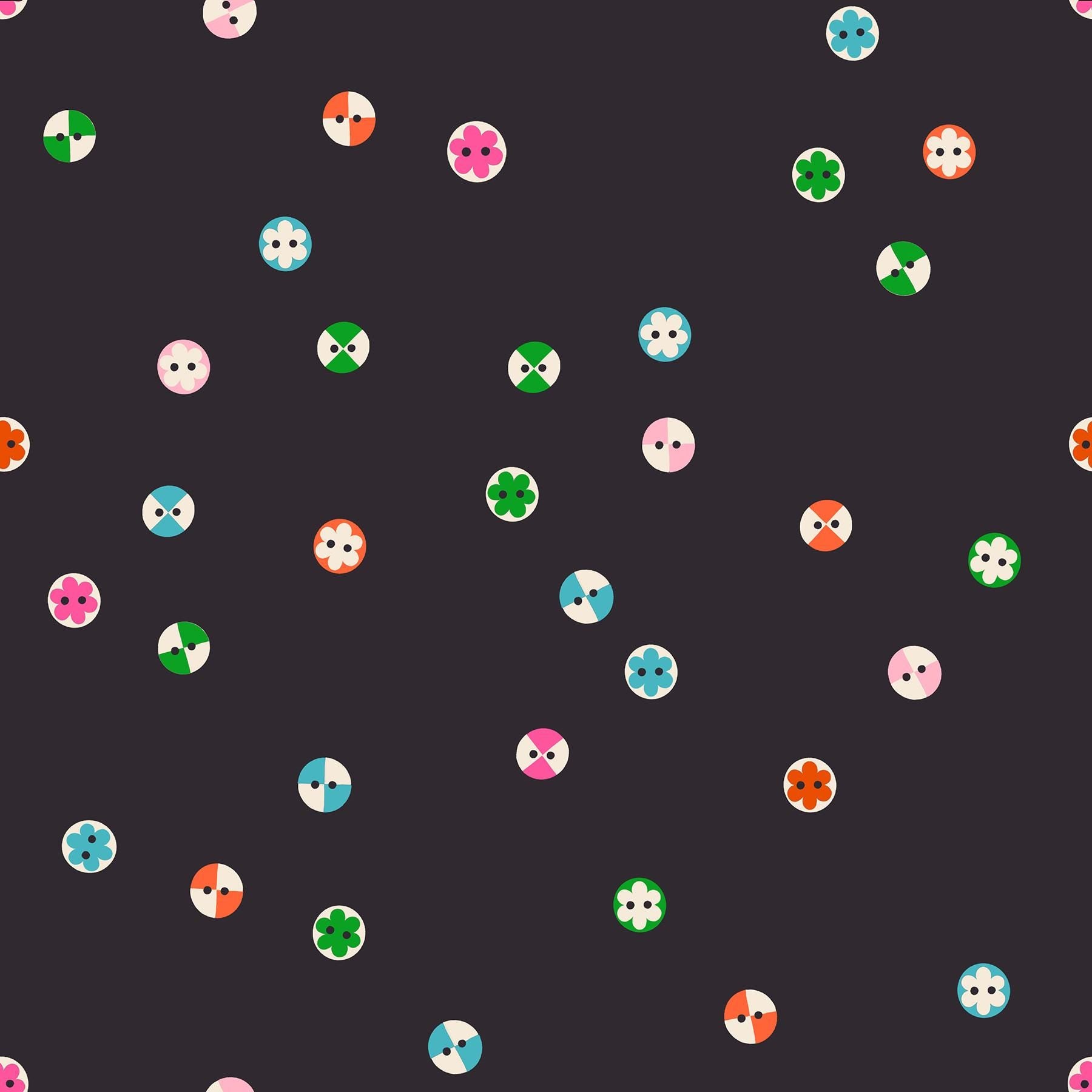 1-800-NOTION Buttons Soft Black Fabric by Ruby Star Society | RS5208 17 | Sewing Notions Novelty Quilting Cotton