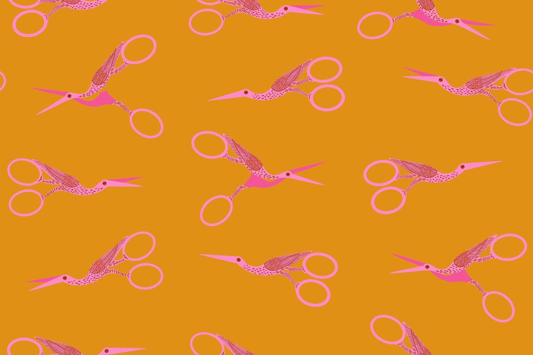 1-800-NOTION Stork Scissors Honey Fabric by Ruby Star Society | RS5216 13 | Pink Sewing Scissors Quilting Cotton