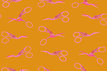 1-800-NOTION Stork Scissors Honey Fabric by Ruby Star Society | RS5216 13 | Pink Sewing Scissors Quilting Cotton