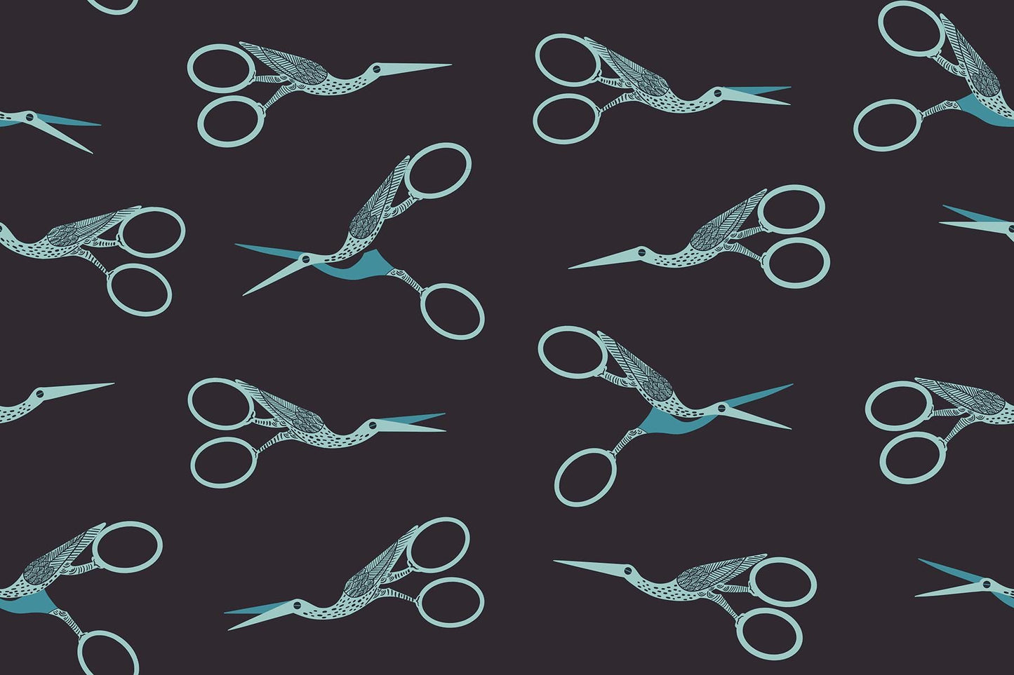 1-800-NOTION Stork Scissors Soft Black Fabric by Ruby Star Society | RS5216 15 | Aqua Sewing Scissors Quilting Cotton