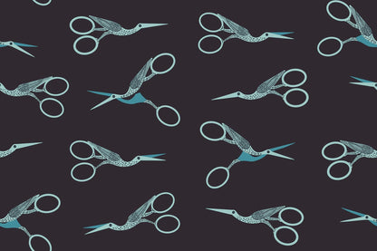 1-800-NOTION Stork Scissors Soft Black Fabric by Ruby Star Society | RS5216 15 | Aqua Sewing Scissors Quilting Cotton