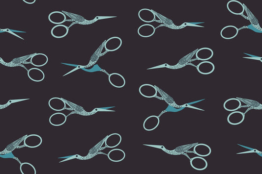 1-800-NOTION Stork Scissors Soft Black Fabric by Ruby Star Society | RS5216 15 | Aqua Sewing Scissors Quilting Cotton
