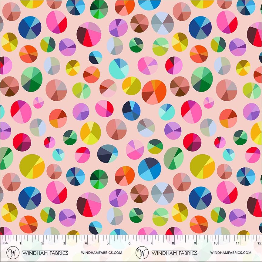 Happy Place Freewheel Blush Fabric | 55378D-9 | Annabel Wrigley Windham Fabrics | Colorful Circle Quilting Cotton
