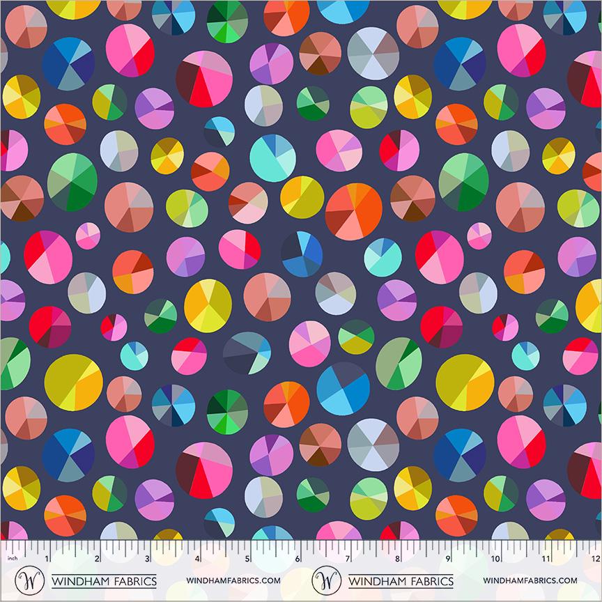 Happy Place Freewheel Night Sky Fabric | 55378D-12 | Annabel Wrigley Windham | Navy Colorful Circle Quilting Cotton