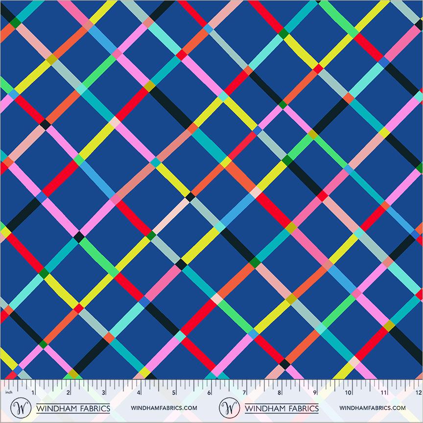 Happy Place Majorelle Blue Fabric | Crossing 55375D-10 | Annabel Wrigley Windham | Blue Rainbow Plaid Quilting Cotton