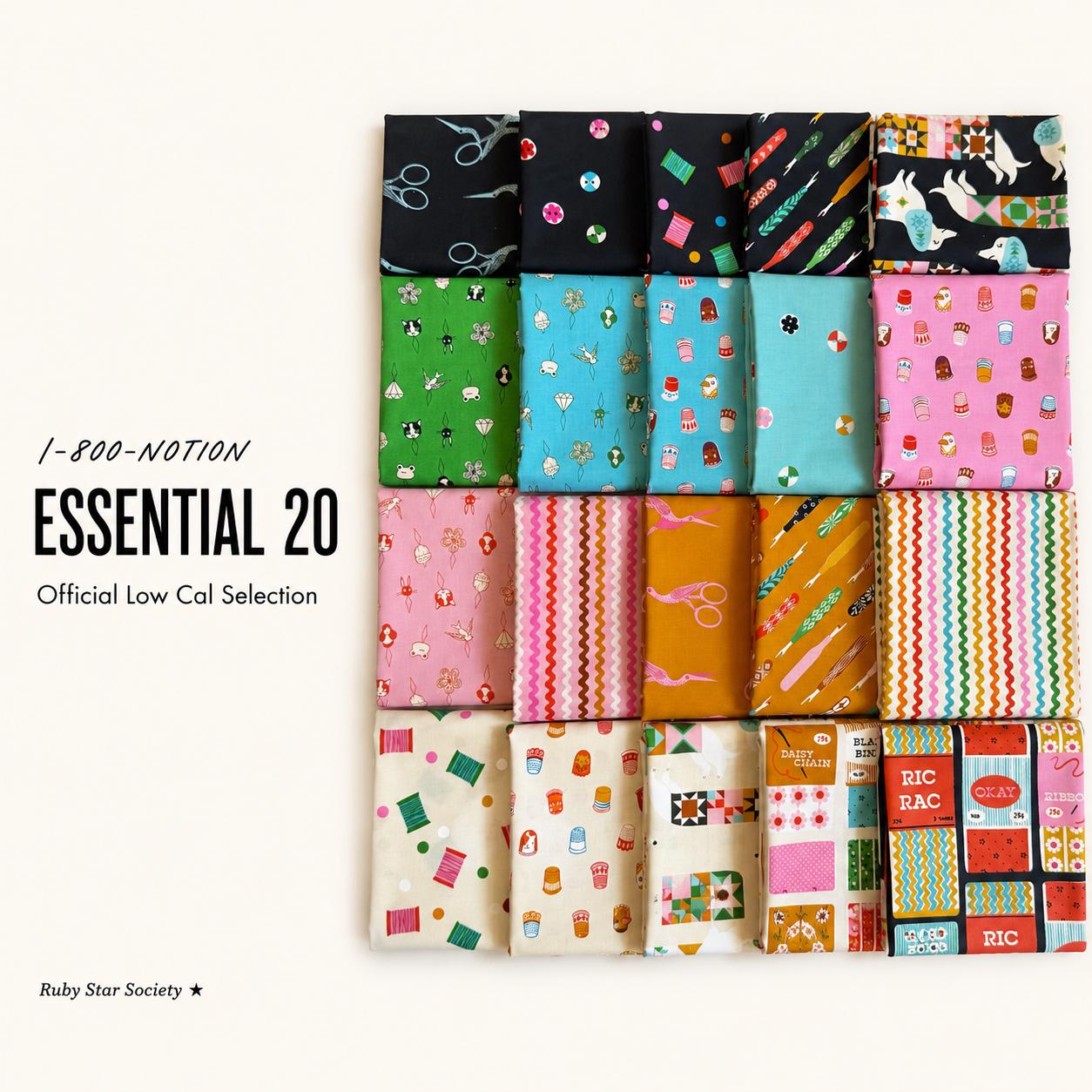 1-800-NOTION Essential Bundle by Ruby Star Society | Official Low Cal 20 Piece Fabric Bundle | Sewing Quilting Cotton