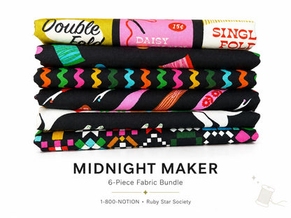 Midnight Maker Fabric Bundle | 1-800-NOTION by Ruby Star Society | 6 Piece Soft Black Sewing & Quilting Cotton Bundle