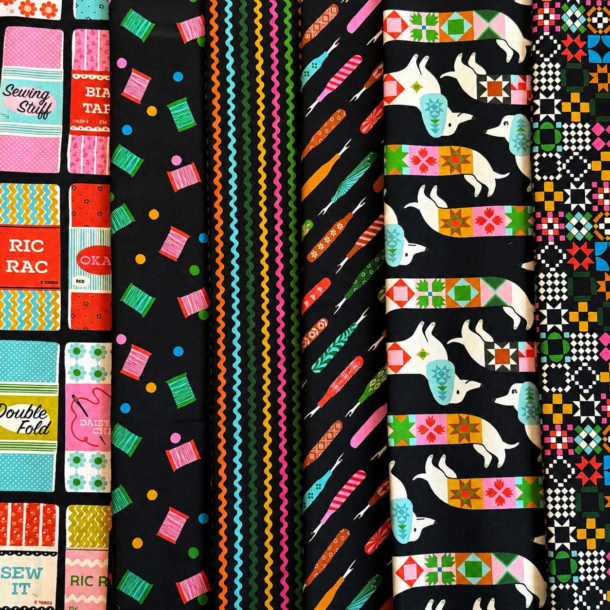 Midnight Maker Fabric Bundle | 1-800-NOTION by Ruby Star Society | 6 Piece Soft Black Sewing & Quilting Cotton Bundle