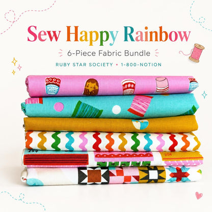 Sew Happy Rainbow Fabric Bundle | 1-800-NOTION by Ruby Star Society | 6 Piece Sewing & Quilting Cotton Bundle