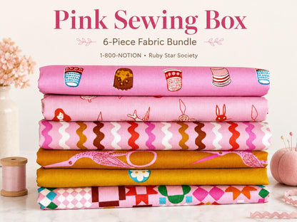 Pink Sewing Box Fabric Bundle | 1-800-NOTION by Ruby Star Society | 6 Piece Pink Sewing & Quilting Cotton Bundle