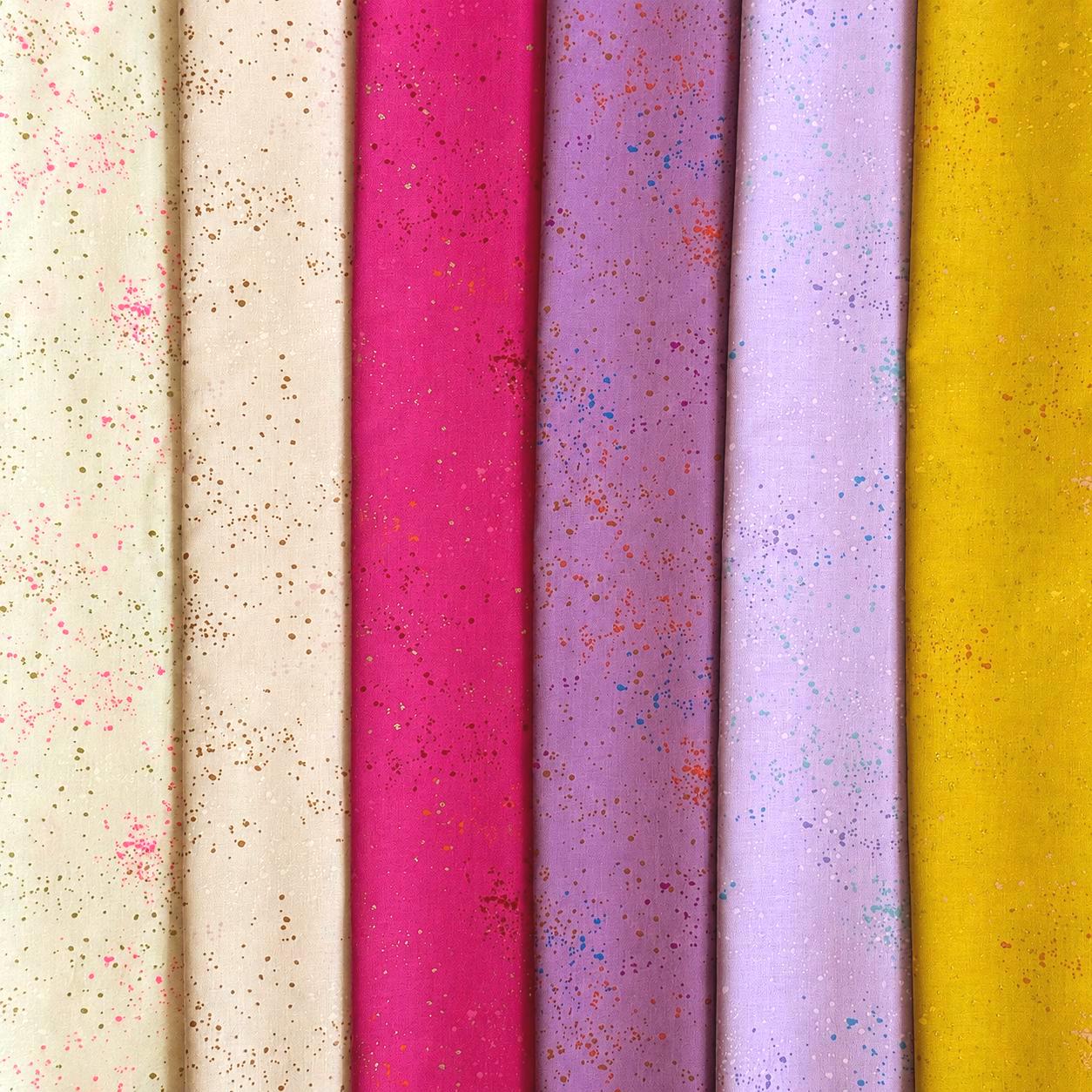 LoFi Glow Speckled Coordinates Fabric Bundle | Ruby Star Society | 6 Piece Pink Yellow Lavender Metallic Quilting Cotton Bundle
