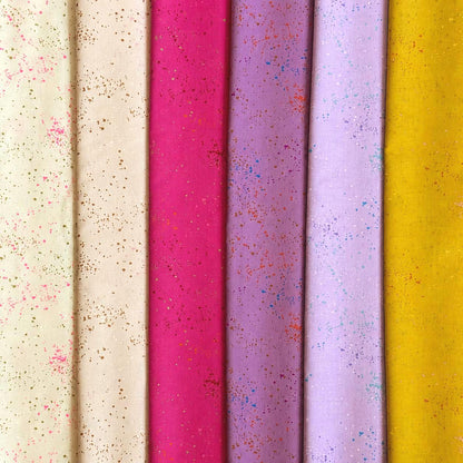 LoFi Glow Speckled Coordinates Fabric Bundle | Ruby Star Society | 6 Piece Pink Yellow Lavender Metallic Quilting Cotton Bundle