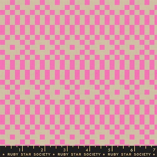 LoFi Linens Bitmapped Neon Pink Fabric | Rashida Coleman-Hale Ruby Star Society | Pink Geometric Linen Blend RS1136 25CL