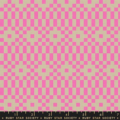 LoFi Linens Bitmapped Neon Pink Fabric | Rashida Coleman-Hale Ruby Star Society | Pink Geometric Linen Blend RS1136 25CL