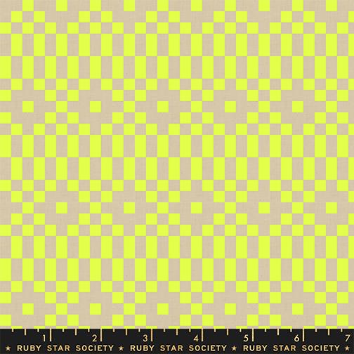 LoFi Linens Bitmapped Neon Yellow Fabric | Rashida Coleman-Hale Ruby Star Society | Geometric Linen Blend RS1136 13CL