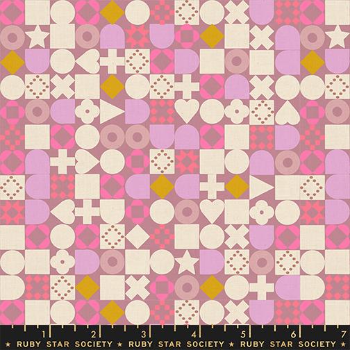 LoFi Linens Blocked Lilac Fabric | Rashida Coleman-Hale Ruby Star Society | Pink Geometric Linen Blend RS1134 19CL