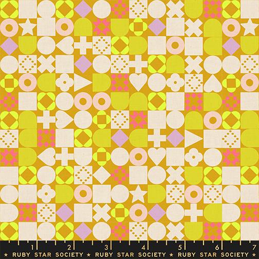 LoFi Linens Blocked Cactus Fabric | Rashida Coleman-Hale Ruby Star Society | Geometric Linen Blend RS1134 15CL