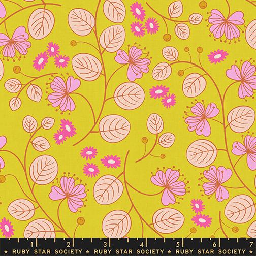 LoFi Linens Caper Floral Citron Fabric | Rashida Coleman-Hale Ruby Star Society | Retro Floral Linen Blend RS1133 15CL