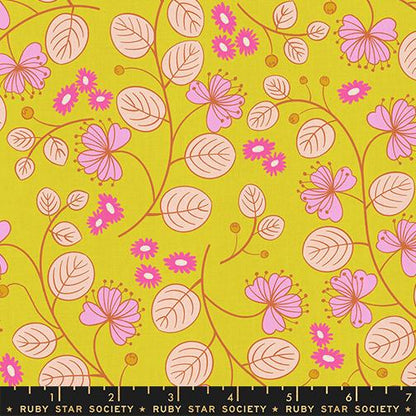 LoFi Linens Caper Floral Citron Fabric | Rashida Coleman-Hale Ruby Star Society | Retro Floral Linen Blend RS1133 15CL