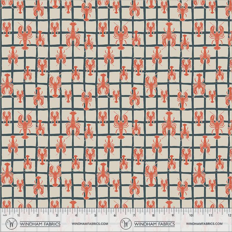 Lobster Fabric Pearl, Daily Catch Rocky Coast, Coastal Nautical Cotton, Cassandra Zaniboni Windham Fabrics 55403-8