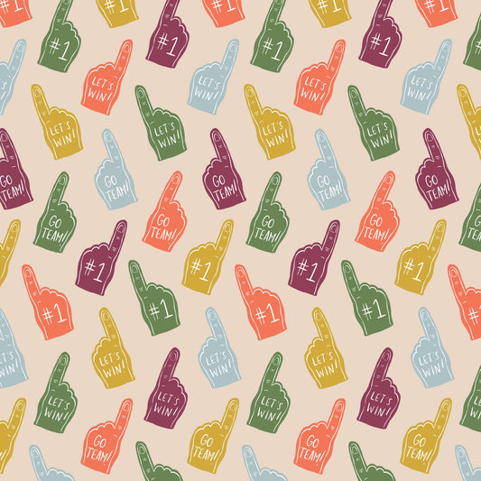 Foam Fanatics Oat Multi Fabric | Touchdowns & Tailwags by Krissy Mast for Cloud9 | Organic Cotton Football Fabric 229560
